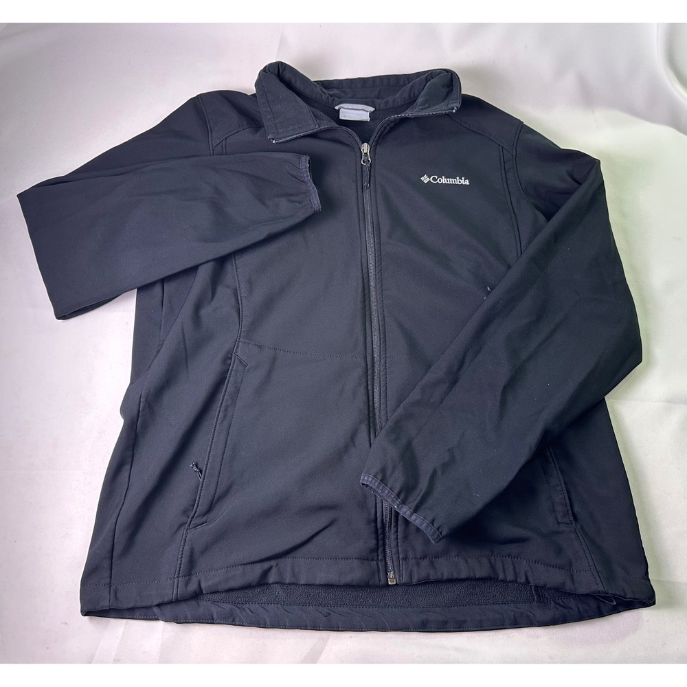 Columbia Softshell Jacket Mens XL Black Full Zip Fleece Lined Outdoor Hiking